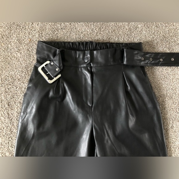 Halilu Faux Leather Pants size M Belted Zipper Elasticity Hight Waist - Picture 9 of 16
